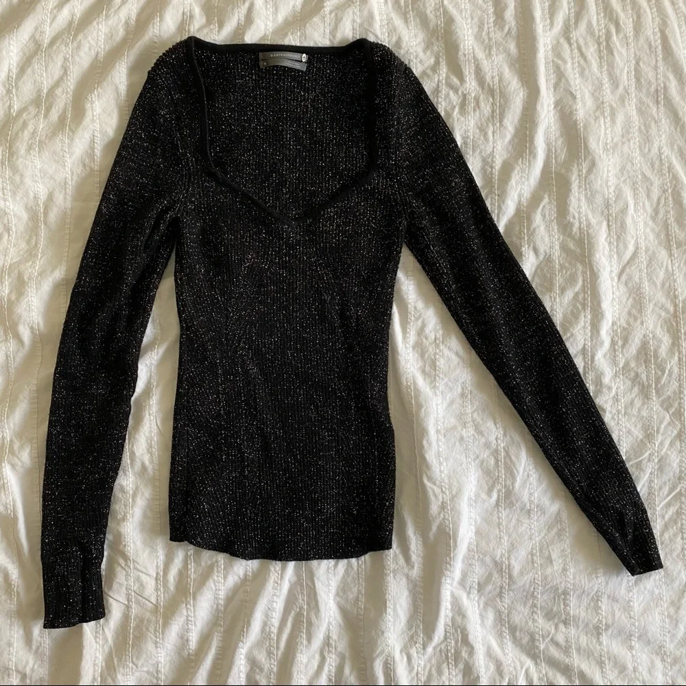 Anthropologie Sparkly Black Sweetheart Neck Knit Sweater Top - Picture 5 of 8